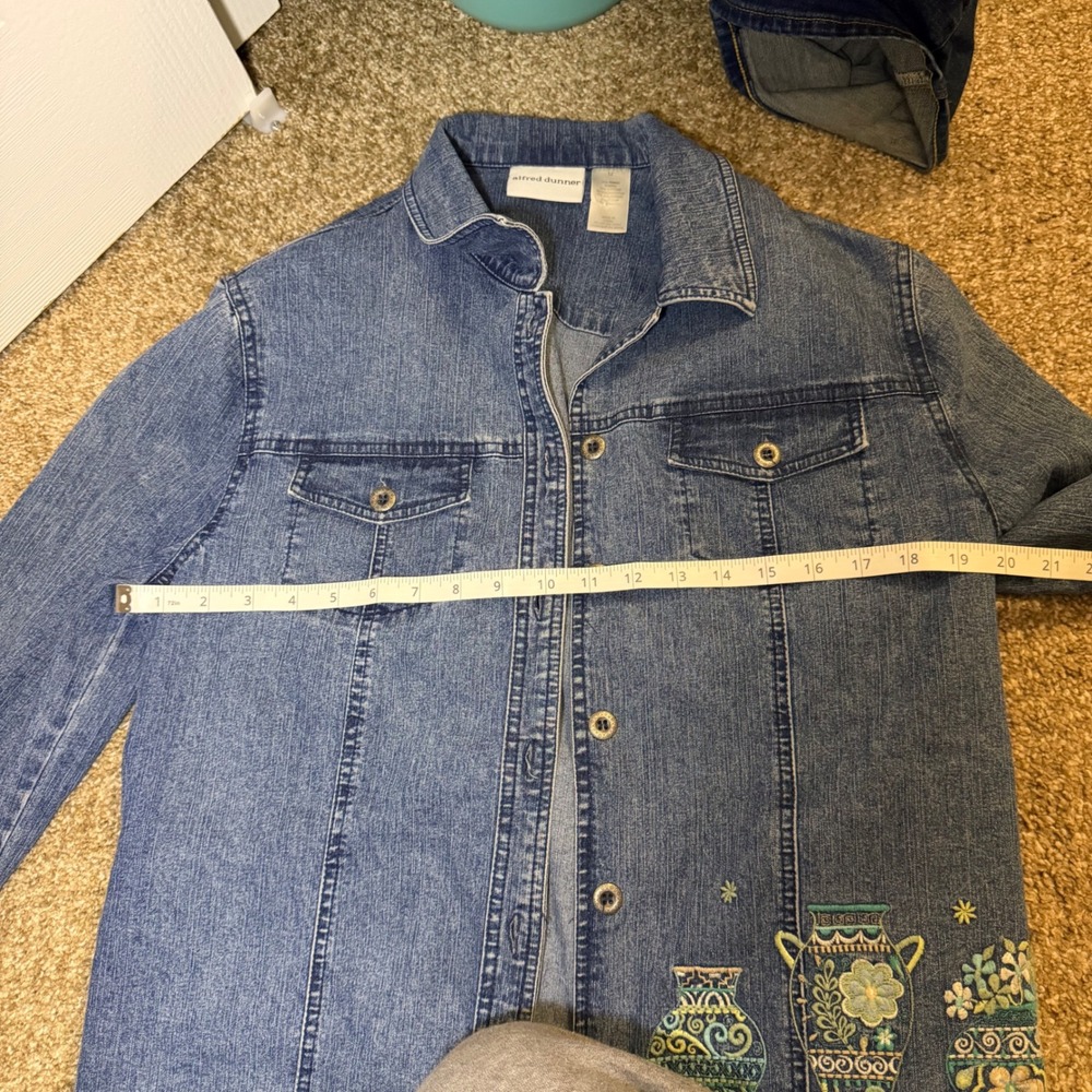 Women's Alfred Dunner Denim Jacket Long Sleeve Top Embroidered y2K Floral SZ 12 - Picture 6 of 7
